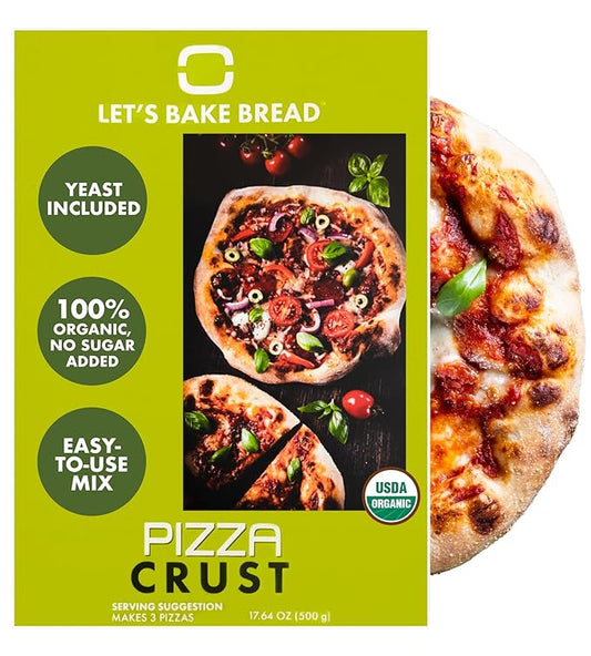 Let???Bake Bread Organic Pizza Crust Baking Mix - Crispy & Chewy Artisan Crust - USDA Organic, Non-GMO, No Additives, Easy Home Baking, Pizzeria-Quality Dough at Home - 17.64 oz (1 Pack)