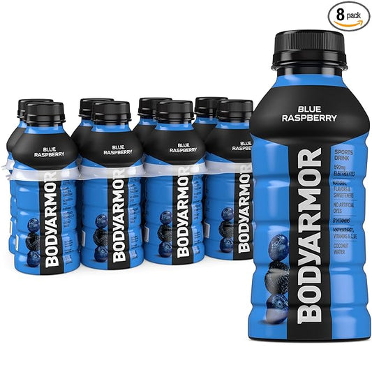 BODYARMOR Sports Drink Sports Beverage, Blue Raspberry, Natural Flavors With Vitamins, Potassium-Packed Electrolytes, No Preservatives, Perfect For Athletes, 12 ounce (Pack of 8)