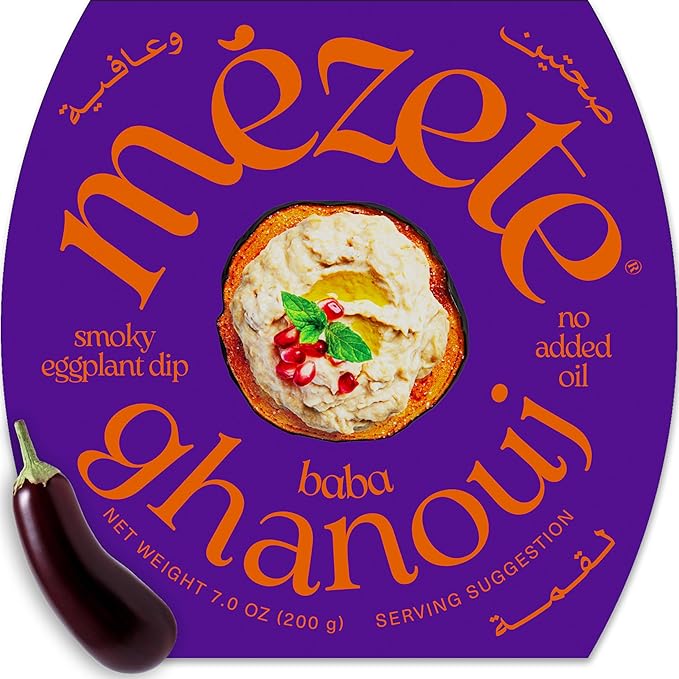 Mezete Cholesterol-Free Dip | All-Natural Baba Ganoush | Shelf-Stable | Ready to Serve | Smoky Flavor | No Added Oils | Roasted Eggplant | Non-GMO | Gluten Free | 180g