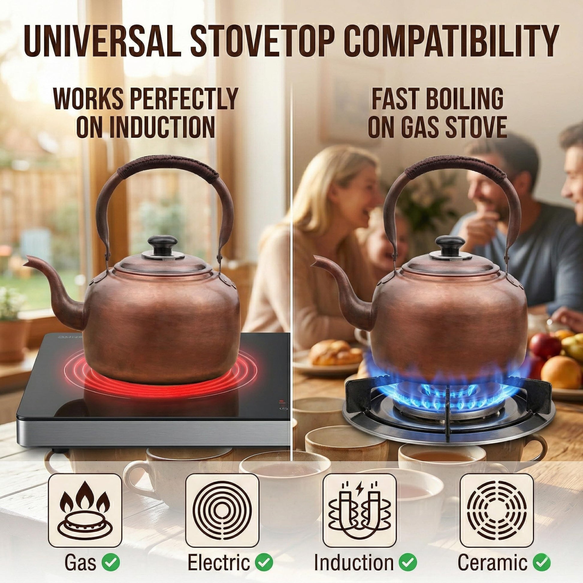 wloadry Copper Whistling Tea Kettle, Large Capacity with Cool-Touch Rope Handle,thicker Solid