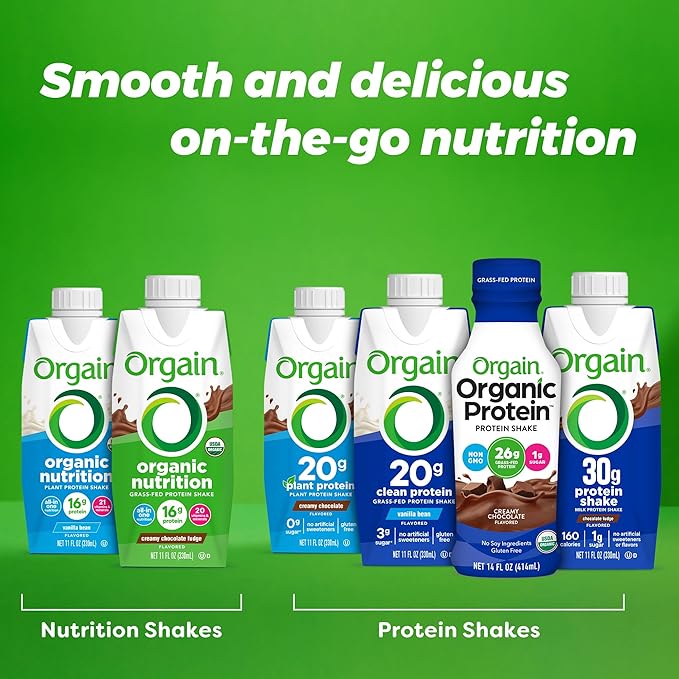 Orgain Organic Nutritional Shake, Iced Cafe Mocha - 16g Protein, 20 Vitamins & Minerals, Gluten Free, Soy Free, Kosher, Non-GMO, 11 Ounce, 12 Count (Packaging May Vary)