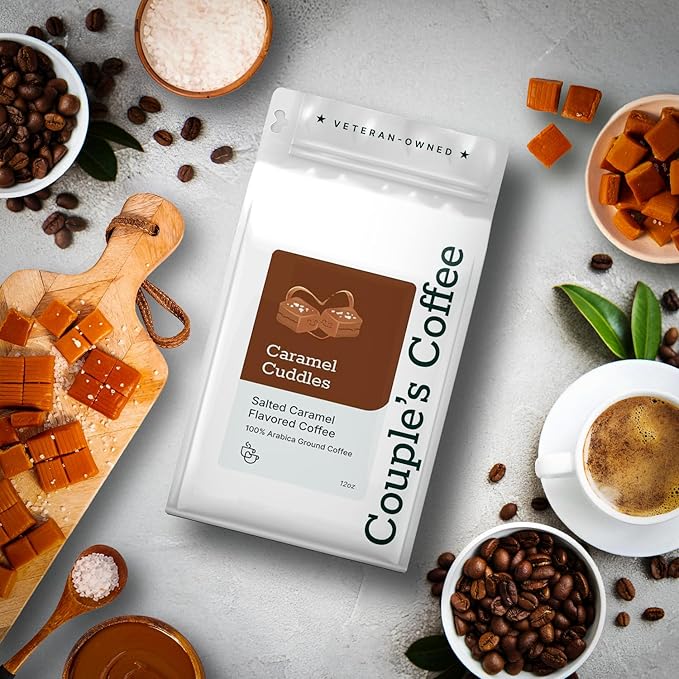 Couple?™s Coffee Ground Coffee | Gives Back to Military Families | Caramel Cuddles | Caramel Flavored Coffee | Made with 100% Arabica Beans | 12oz bag brews about 34 cups