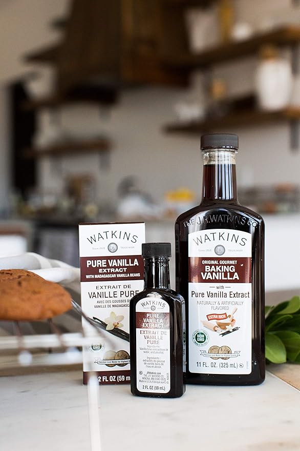 Watkins Pure Almond Extract, 11 oz and Watkins All Natural Original Gourmet Baking Vanilla, with Pure Vanilla Extract, 11 Fl Oz Bundle