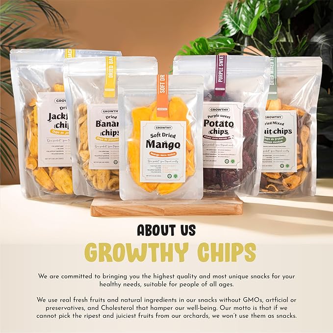 Growthy Dried Banana Chips Slices 250Grams, No Sugar Added, Crunchy Banana Snacks, Healthy banana chips For Kids And Adults, Vegan, None GMO, Low Sugar, Vitamin C,E, Keep Healthy