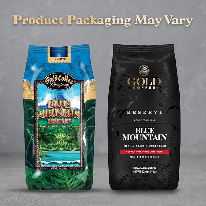 Gold Coffee | Blue Mountain Premium Blend | Medium Roast, Whole Bean | 100% Arabica Coffee | 1 lb. (Pack of 4)