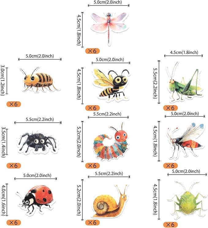Rsstarxi 60 Pack Edible Insects Cupcake Toppers Rice Paper Dragonfly Ladybird Bee Cupcake Picks for Baby Shower Kids Birthday Party Cake Decorations Supplies