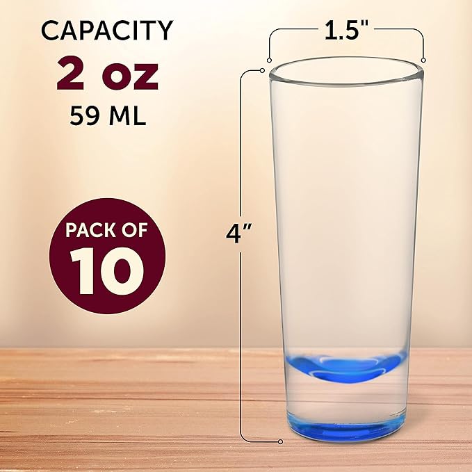 DISCOUNT PROMOS Cordial Shooter Shot Glasses 2 oz. Set of 10, Bulk Pack - Great for Birthdays, Parties, Indoor & Outdoor Events - Blue