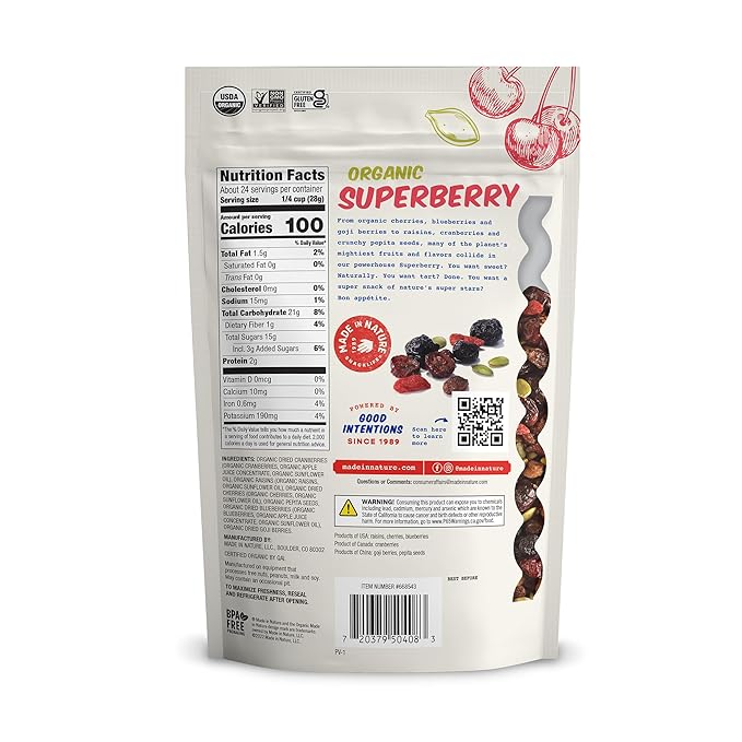 Made in Nature Organic Superberry Fruit Fusion, 24 Ounce (Pack of 1) ??Fruit and Nut Trail Mix, Non-GMO, Unsulfured, Gluten Free