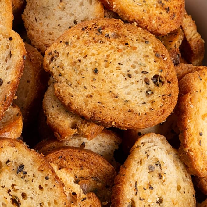 Garlic & Herb Bagel Chips NY Style Bagel Crisps. Organic, Vegan, Kosher. From the artisans of Schwartz Brothers Bakery. Baked Fresh. Twice Baked. 8 ounce container. Great Snack. Delicious. Pack of 2.