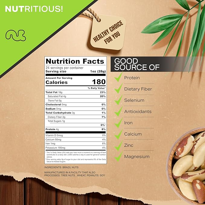 NUT CRAVINGS - Raw Brazil Nuts, Unsalted, No Shell, Whole, (24oz - 1.5 LB) Bulk Nuts Packed Fresh in Resealable Bag - Kosher Healthy Snack, Food Assortments