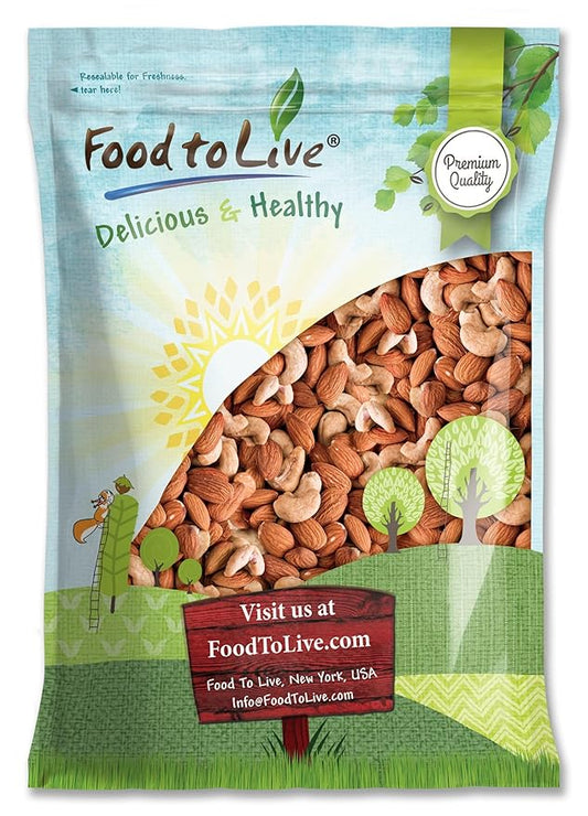 Food to Live - Dry Roasted Almonds and Cashews Mix, 8 Pounds ??Unsalted Oven Roasted Nuts, Protein Rich Trail Mix, Healthy Vegan Snack, No Oil Added