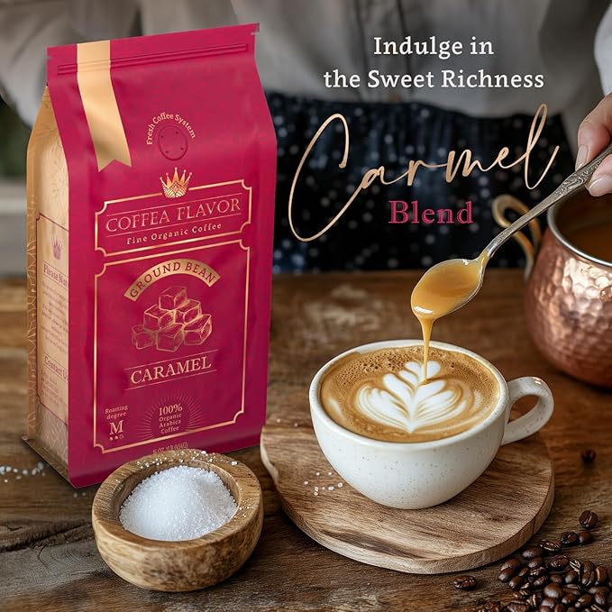 Flavored Ground Coffee ??Caramel, 100% Arabica, Single Origin, Medium Roast, USDA Organic, Naturally Flavored ??by Coffea Flavor