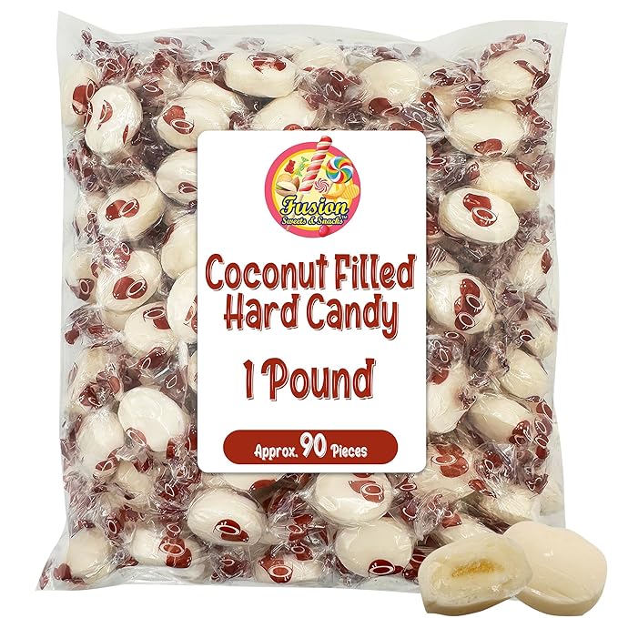 Coconut Hard Candy - 1 Pound Individually Wrapped Candy, Creamy Filled Coconut Candy, Bulk Bag Old Fashioned Treats