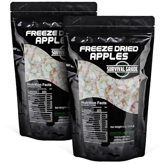 Survival Grocery® Freeze Dried Apples - Non-GMO, Gluten-Free, Unsweetened Diced Apple Pieces - Natural Freeze Dried Fruit For Oatmeal, Granola, Smoothies, Baking Or On-the-go Snacking (8 oz./2 Bags)