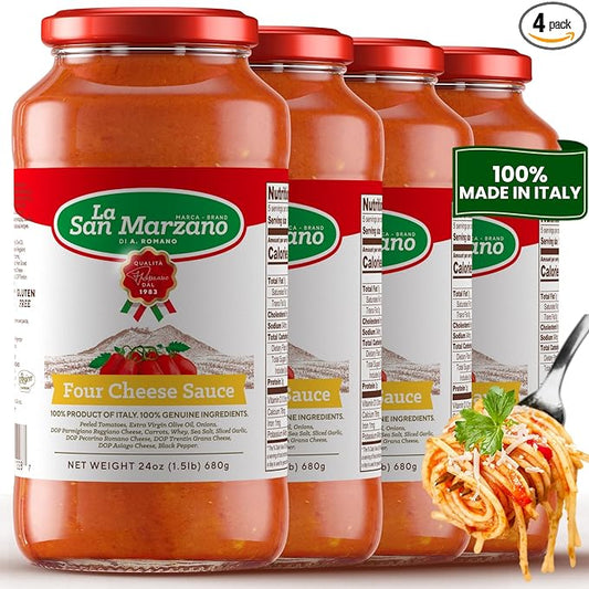 La San Marzano Four Cheese Sauce, 24 oz, Pasta Sauce Made in Italy, All Purpose Tomato Premium Quality, All Natural, Non GMO, Gluten Free