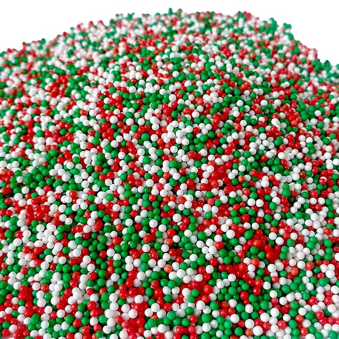 Sentovac Christmas Nonpareils Sprinkles Edible 2mm Mini Peals Red Green White Sprinkle for Cake Decorating Sugar Candy Cookie Cupcake Topper Baking Decorations Christmas Halloween Supplies