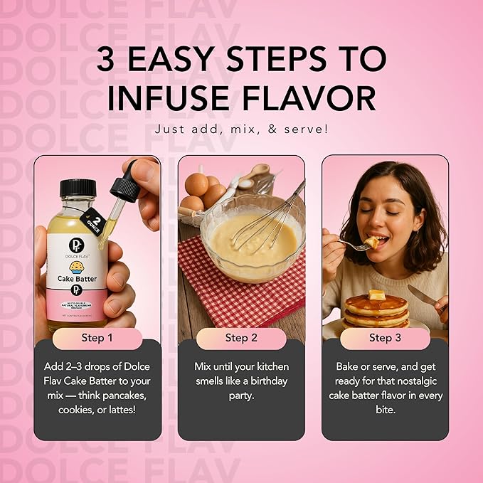 Dolce Flav Natural Cake Batter Extract ??2 Ounce Water-Soluble Kosher, Sugar-Free, Concentrated Birthday Cake Flavor for Frosting, Cupcakes & Ice Cream, Includes Measured Dropper