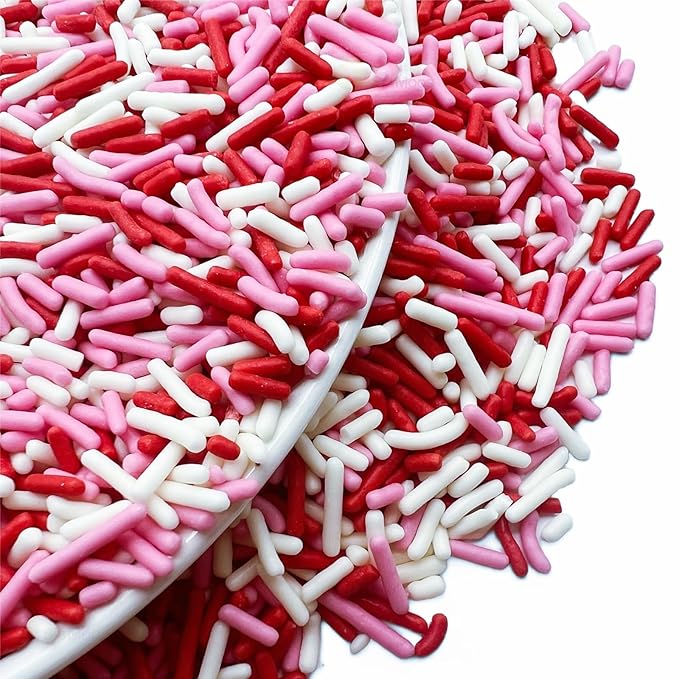 SE Si&Moos Red White and Pink Sprinkles Edible Red and Pink Jimmies Soft Jimmies Valentines Sprinkles Christmas Cookie Decorations for Topping Ice Cream Toppings & Baking 2.75 OZ