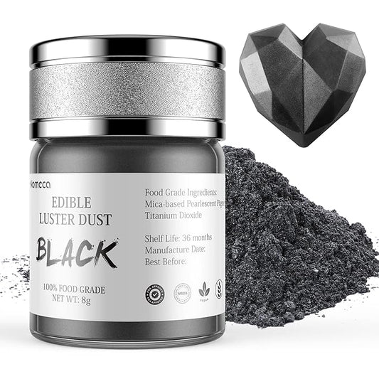 Nomeca Edible Luster Dust, 8 Grams Food Grade Cake Dust Metallic Shimmer Christmas Food Coloring Powder for Cake Decorating, Baking, Fondant, Gumpaste, Chocolate, Candy, Drinks, Cookies - Black