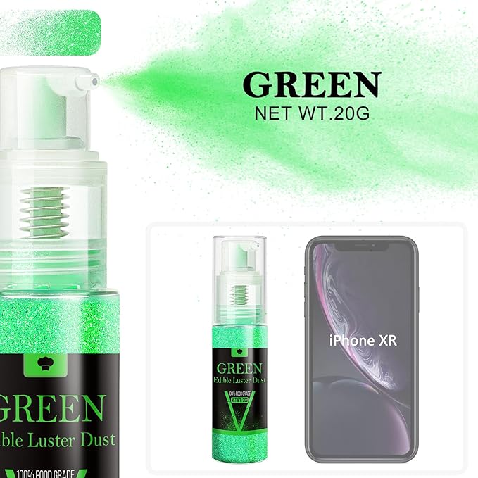 Edible Glitter Spray - 20g Luster Dust Edible Glimmer Powder for Sparkling Cocktails, Cake, Cupcakes, Wine, Beverage - Food Grade Shimmer Dust Powder for Baking, Drinks, Cookies Decoration (Green)