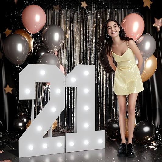 Imprsv Marquee Numbers Large 21st-Birthday Decorations: 3ft Light up Number Balloon for Party Big 21 Year Old Women Men Birthday Decoration Anniversary Foam Board Wall Number 21