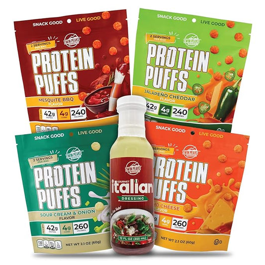 Twin Peaks Protein Puffs & Italian Dressing Starter Pack ??Low Carb, Keto-Friendly, High Protein, Gluten-Free Snack
