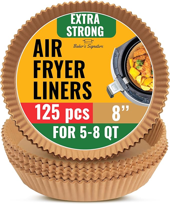 Air Fryer Liners for Ninja, 125 Pcs Round Disposable Airfryer Paper Liners ??Non-Stick and Oil Proof for Easy Cleanup, Great for Oven, Pans & Baking ??8 Inch for 5-8 qt Basket by Baker's Signature