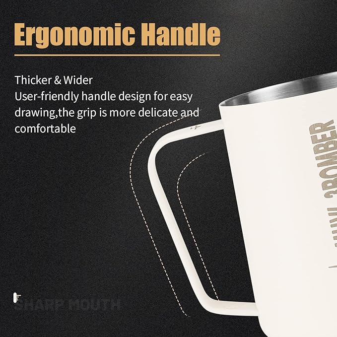 MHW-3BOMBER Milk Frothing Pitcher, 20oz/600ml Milk Frother Cup for Barista, SUS304 Stainless Steel Espresso Steaming Pitchers for Latte Art/Cappuccino/Coffee/Milk, P3013W-OS