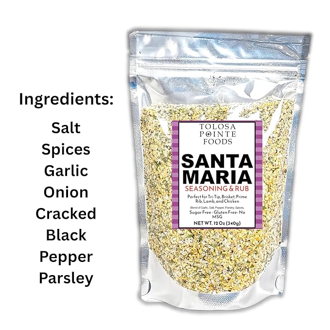 Tolosa Pointe Santa Maria Seasoning & BBQ Rub, 12 Oz, Sugar Free, Gluten Free, for Tri Tip, Pork, Steak, Chicken, Prime Rib Roast, & Grill, Traditional Style (Pack of 1)