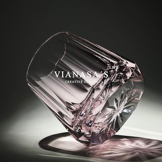 Edo style Hand Cut Crystal Whisky Glass 250ml Whiskey Glasses -Cocktail-Vodka-Beer Drinkingware Glasses In Gift Carto (baby pink)