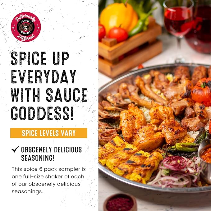 Sauce Goddess - Spice 6-Pack Sampler - Seasonings & Spices Gift Set, No Additives, Non-GMO, Gluten-Free, Shaker Set (6 pcs)