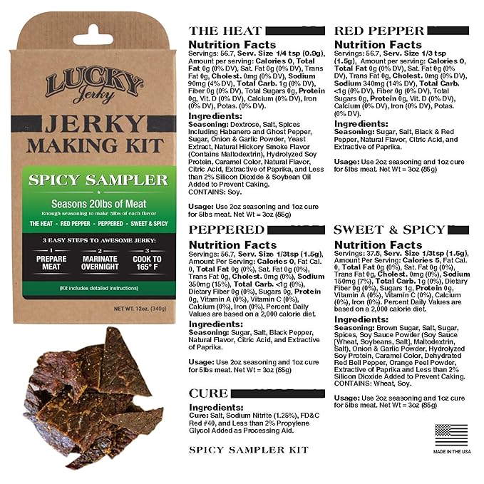 Lucky Jerky Ultimate Spicy DIY Jerky Seasoning Kit - 12oz - The Heat, Red Pepper, Black Pepper and Sweet & Spicy