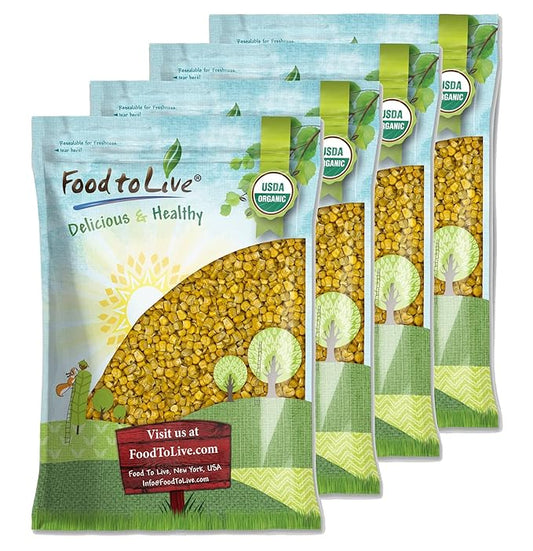 Food to Live Organic Super Sweet Corn, 10 Pounds - Freeze-Dried Kernels, Non-GMO, Kosher, Healthy Snack, Bulk, Grown in the USA