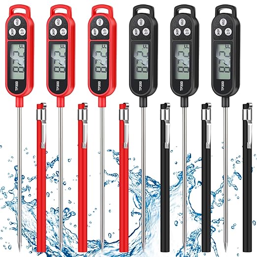 6 Pcs Meat Food Thermometer Food with Probe Water Liquid Instant Read Digital Thermometer Kitchen Cooking Supplies for Cooking BBQ Milk Yogurt (Red,Black)