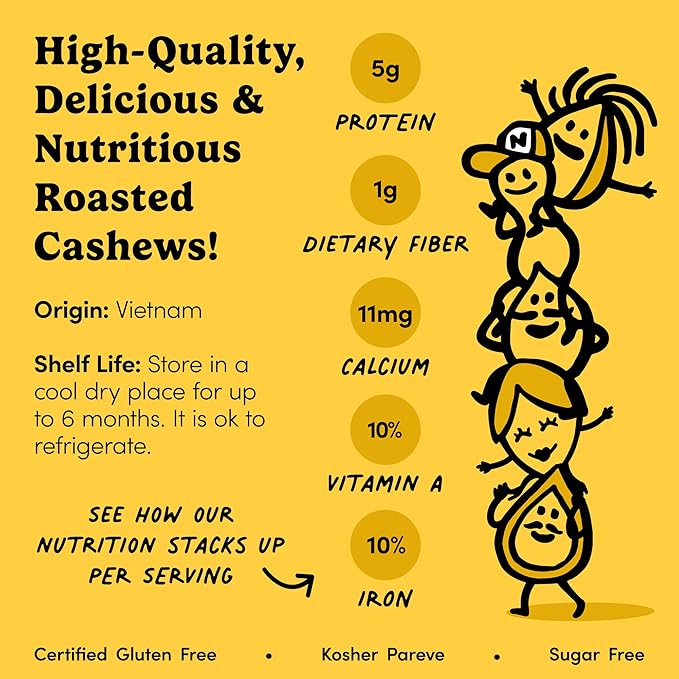 Nuts.com ??Roasted Cashews (Salted Single Serve) ??Creamy & Savory Flavor, Healthy Snack for Adults & Kids, Good Source of Protein, Fiber, Calcium, Iron & Healthy Fats ??Vegan & Gluten-Free ??24 Pack