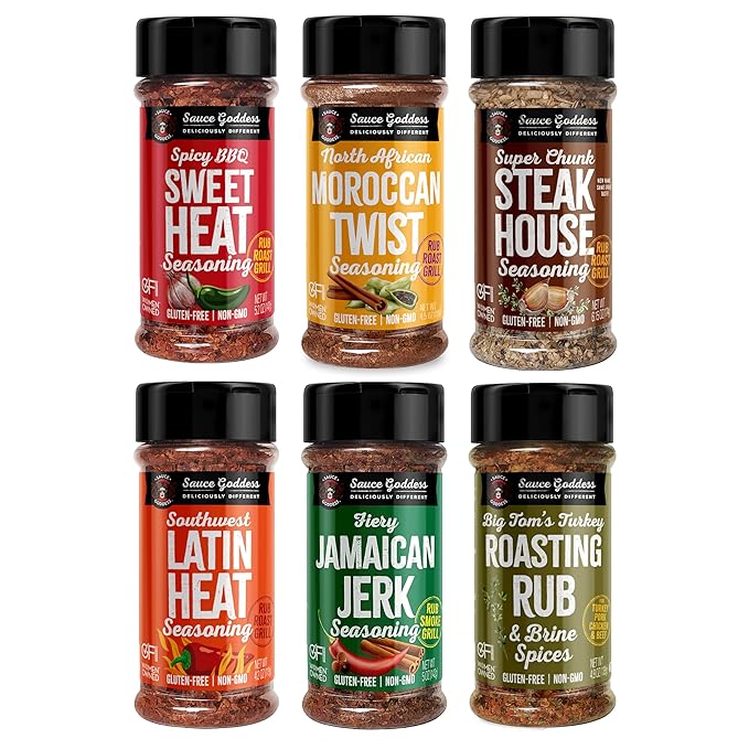Sauce Goddess - Spice 6-Pack Sampler - Seasonings & Spices Gift Set, No Additives, Non-GMO, Gluten-Free, Shaker Set (6 pcs)