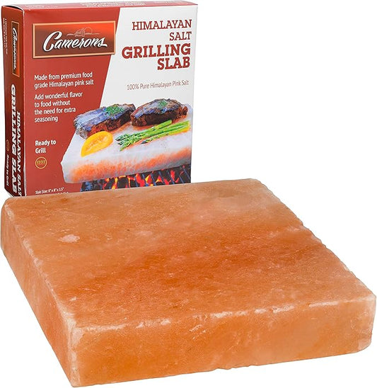 Camerons Himalayan Pink Salt Block for Grilling (8"x8") - Barbecue Grill Slab Maintains Even Temperature Hot or Cold - Naturally Adds Salty Flavor to Cooking - Barbecue Grilling & Cookout Essential