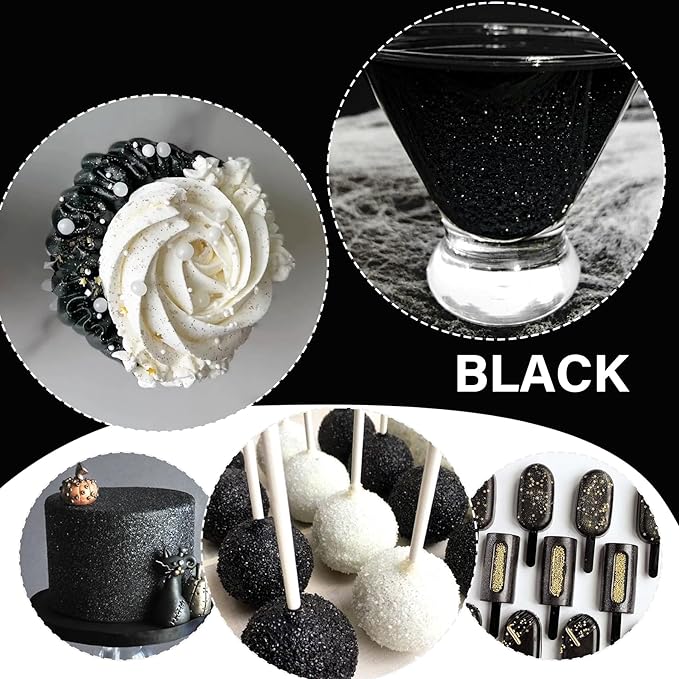 Edible Glitter Spray - 20g Luster Dust Edible Glimmer Powder for Sparkling Cocktails, Cake, Cupcakes, Beverage - Food Grade Shimmer Dust Powder for Baking, Drinks, Cookies Decoration, Halloween (Black)
