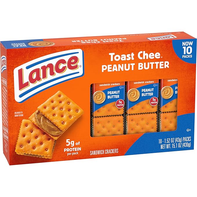 Lance Sandwich Crackers, ToastChee Peanut Butter, 10 Individual Packs, 6 Sandwiches Each