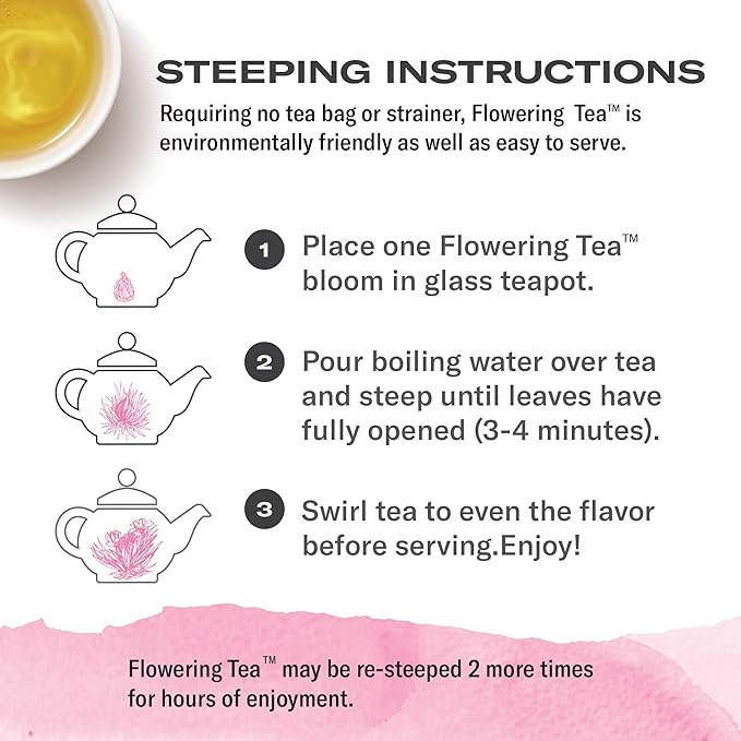 Numi Organic Tea Petite Bouquet 4-Variety Flowering Tea Blossoms, Blooming Tea Flowers, Steeps 12 Pots