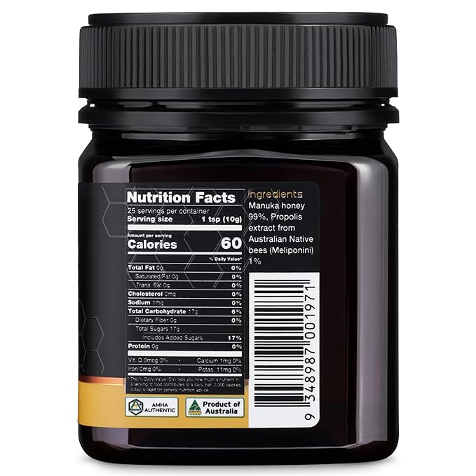 Nature’s Gold Raw Manuka Honey with Australian Native Bee Propolis, MGO 514+ | 8.8oz (250g), 100% Pure Genuine Traceable Hive to Home