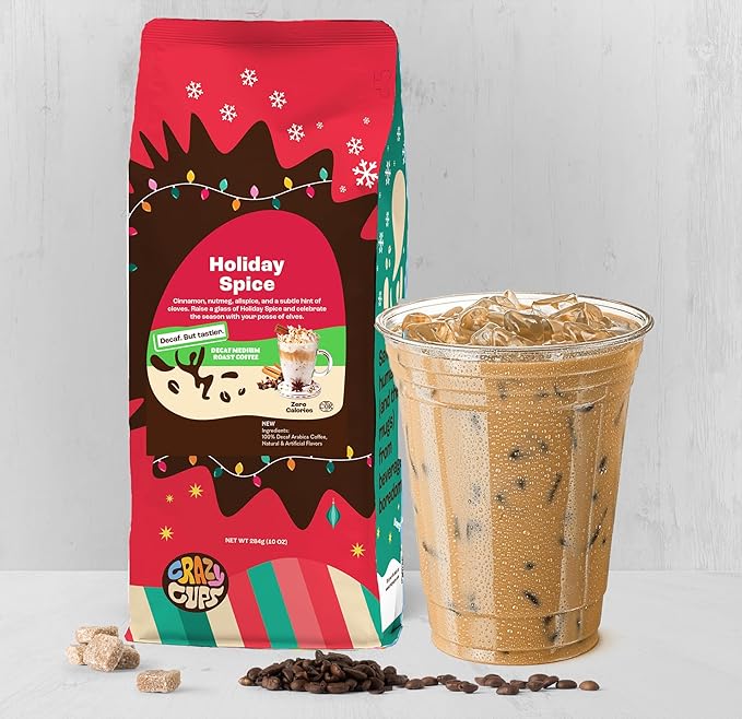 Crazy Cups Flavored Ground Decaf Holiday Coffee, Decaffeinated Holiday Spice Coffee in 10 oz Bag, For Brewing Flavored Hot or Iced Coffee, (Pack of 3)