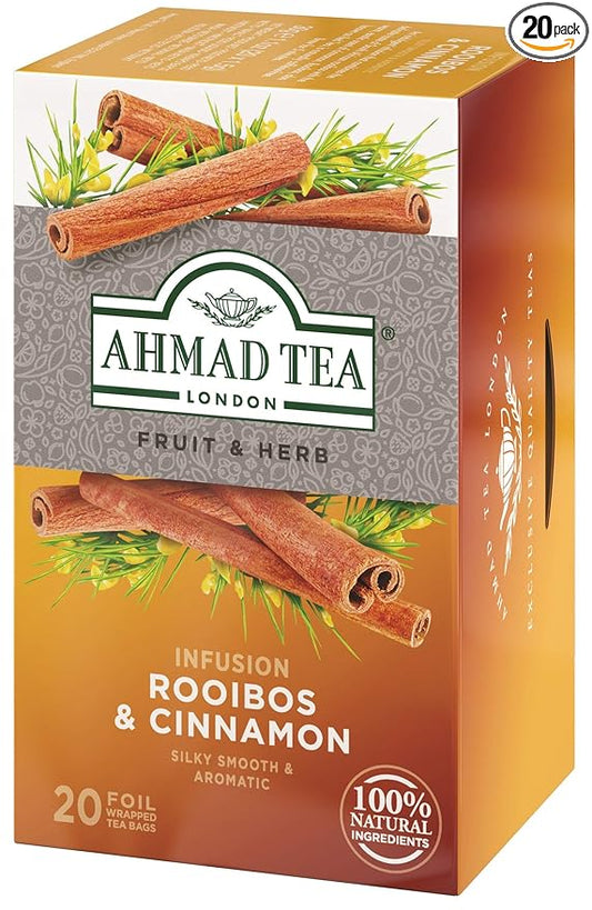 Ahmad Tea Herbal Tea, Rooibos & Cinnamon Teabags, 20 ct (Pack of 1) - Decaffeinated & Sugar-Free