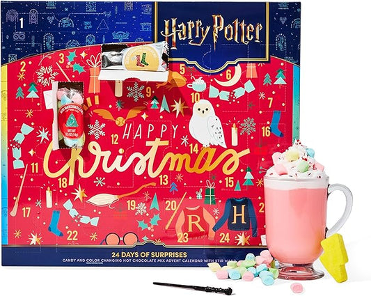 HARRY POTTER 24 Days of Surprises, Includes 12 Color-Changing Hot Chocolate Mixes, 4 Topping Varieties & Stir Wand Officially Licensed, Advent Calendar 2025