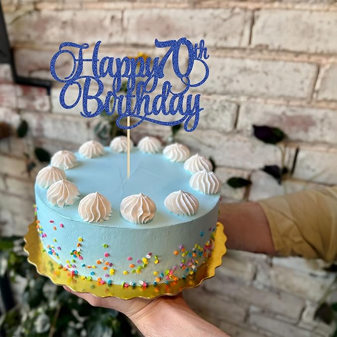 1 Pack Happy 70th Birthday Cake Topper Blue Glitter Number 70 Seventy Years Old Birthday Cake Pick Decoration For 70th Birthday Celebrating Anniversary Party Supplies