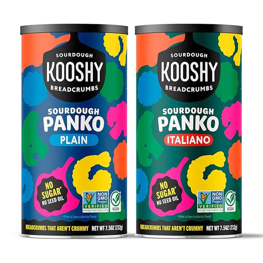 Kooshy Croutons | Vegan & Dairy Free Panko Bread Crumbs | Non GMO Sourdough Breadcrumbs for Cutlets, Vegetables, Meatballs, Meatloaf,Mac and Cheese & More (Variety Pack | 7.5 oz / 2 Pack)