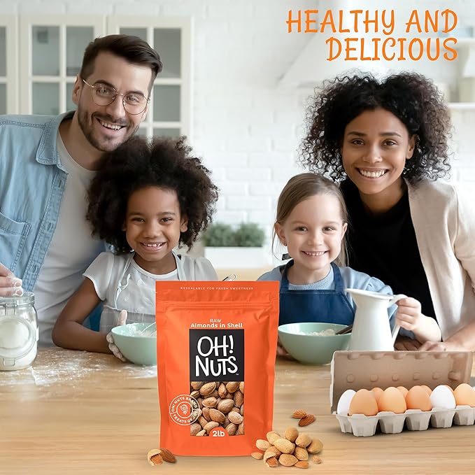 Oh! Nuts Raw Almond in Shell - Bulk Almonds - 2 lb - 100% Natural Whole Almonds