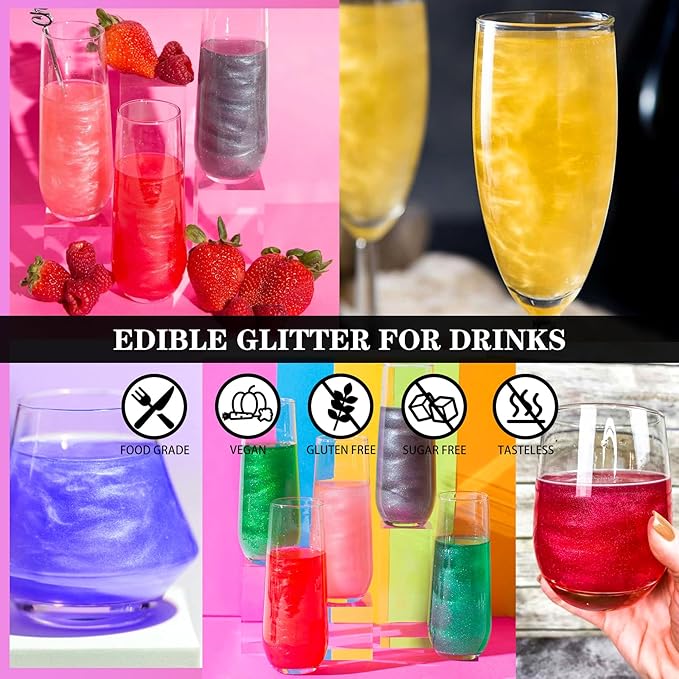 Iridescent Edible Glitter Spray, 20g Luster Dust Edible Glimmer Powder for Sparkling Cocktails, Cake, Cupcakes, Wine, Beverage, Food Grade Shimmer Dust Powder for Baking, Drinks, Cookies Decoration