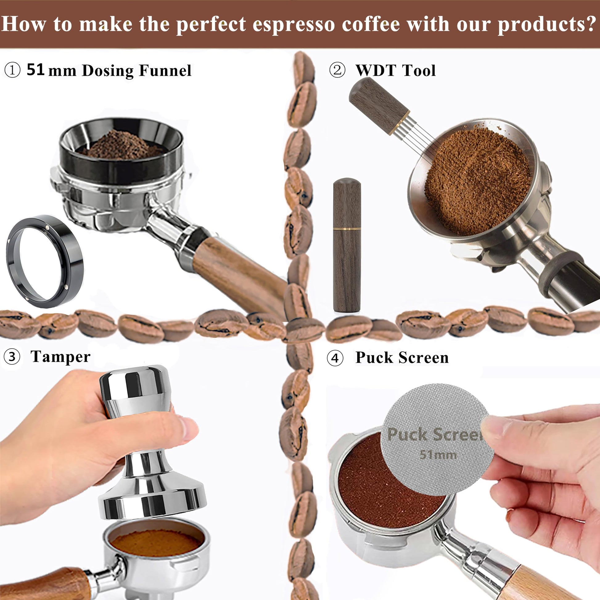 51mm Espresso Tamper Espresso Accessories Kit: Espresso Tamper Set, Coffee Tamper Espresso Tools