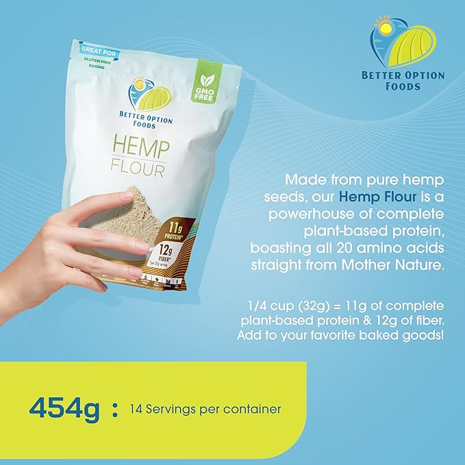 Hemp Protein Flour - 16 oz All Purpose Hemp Flour for Bread, Cookies, Muffins and More - Dairy & Non-GMO Verified, Low Fat Vegan Bread Flour for Baking, Made in USA